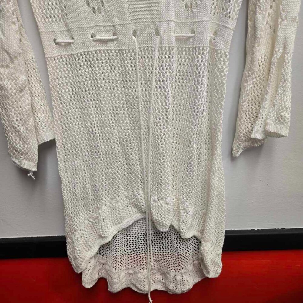 Womens One Size White Crochet Knit Fishnet Boho Beach Coverup Dress Mini Flare - Picture 4 of 7